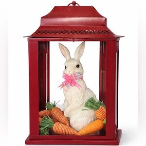 Burton + Burton Red Metal Lantern Easter Bunny Decor Display Carrots